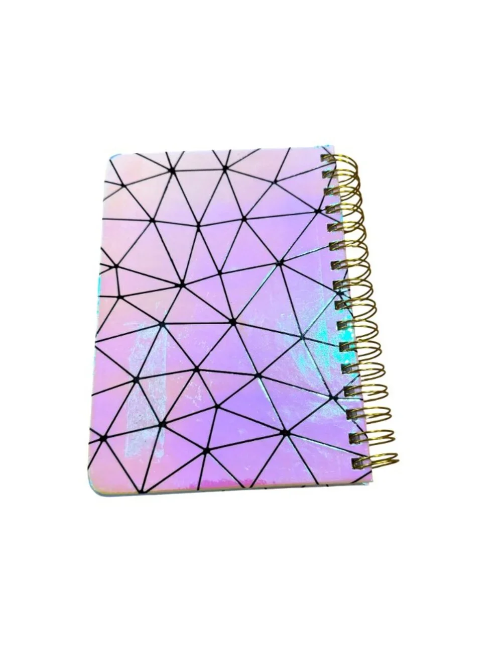 Holographic Geometric Spiral Journal Notebook Pink Yellow Pen&Gear